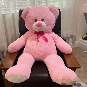 Cuddly Pink Plush Bear with Bow